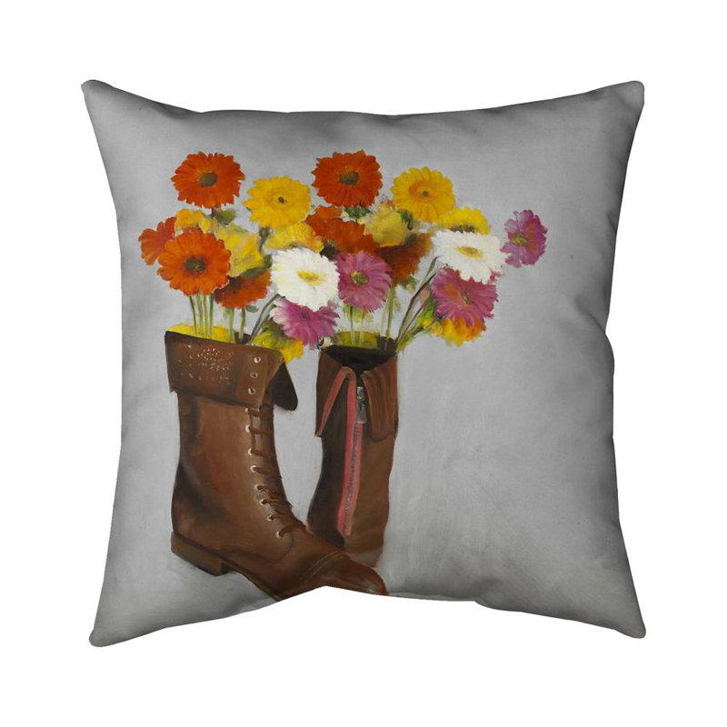 Boots with daisies flowers - 26"x26" Throw pillow - Poly twill - Print on demand