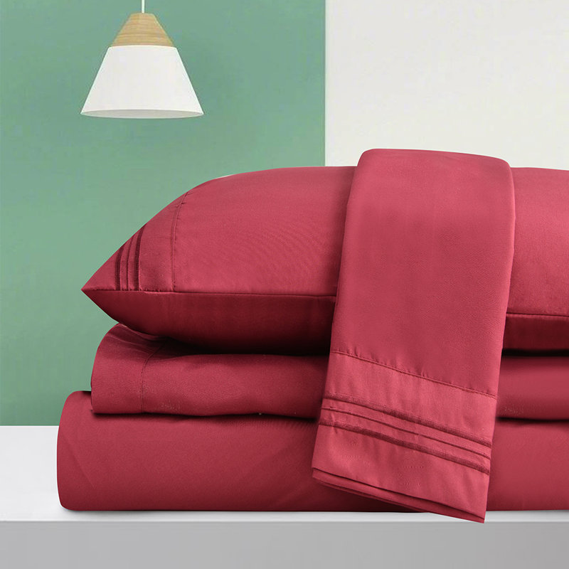 Rayon Sheet Set, Red, Queen Sheet Set with 2 Pillowcases