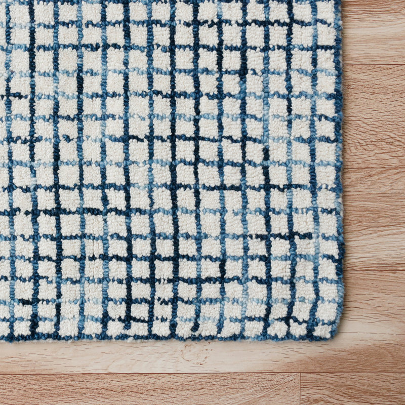Mccurry Hand-Hooked Wool Area Rug, Rectangle 4' x 6', Ivory/Navy