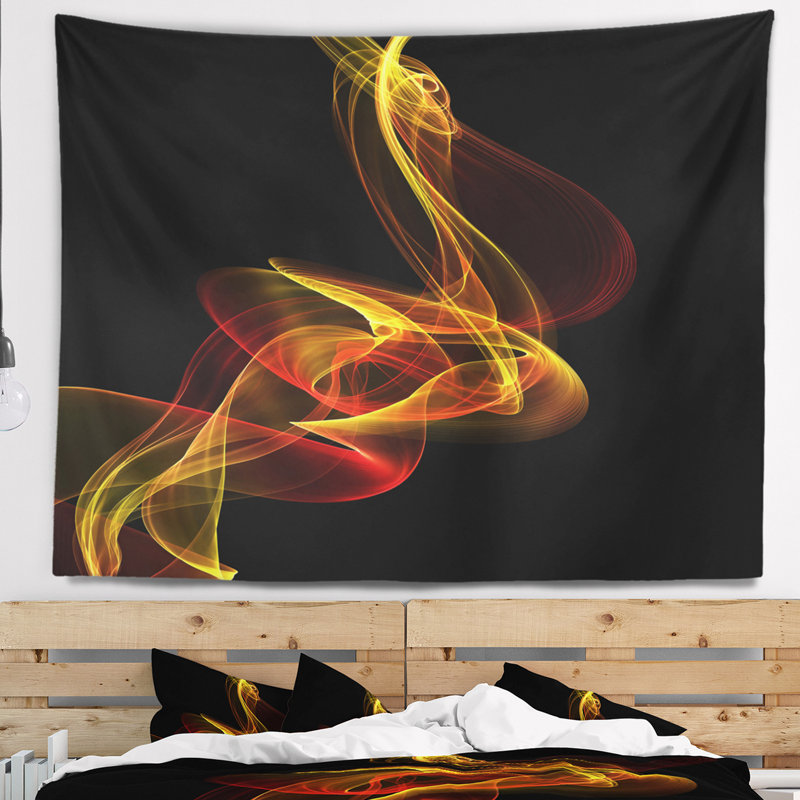 Tapisserie fractale rouge et jaune à vagues torsadées, H 68 po x l 80 po