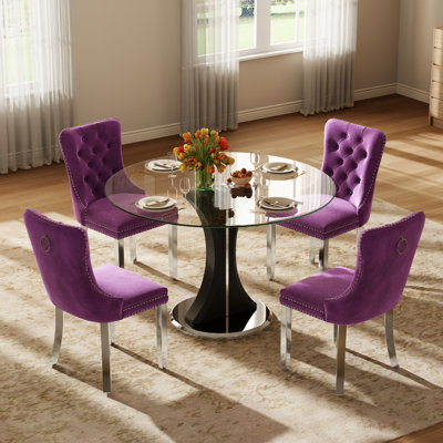 Ensemble de table de salle à manger ronde et transparente avec chaises capitonnées, ensemble de table de salle à manger moderne Mid-Century pour coin-repas de cuisine