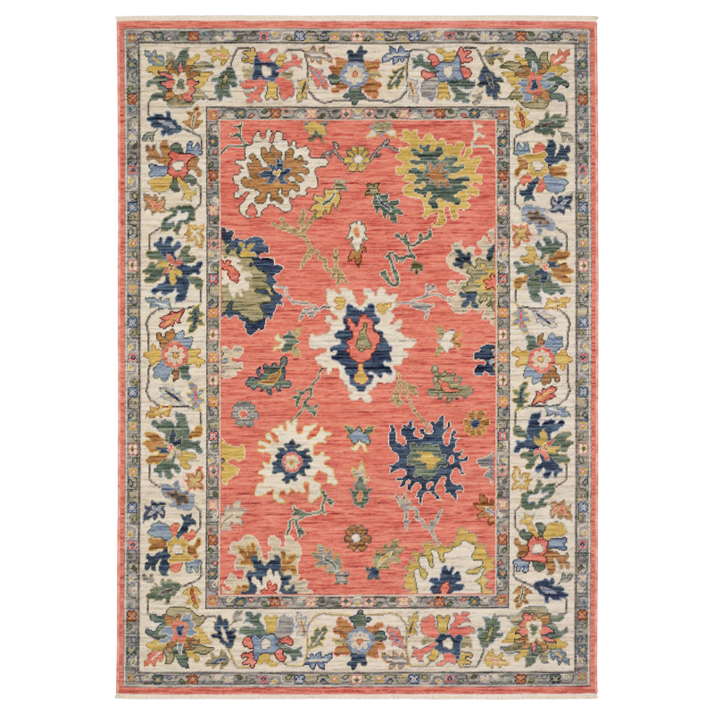 Tapis rose saumon / multicolore Anneli, Rectangle 5 pi 3 po x 7 pi 9 po