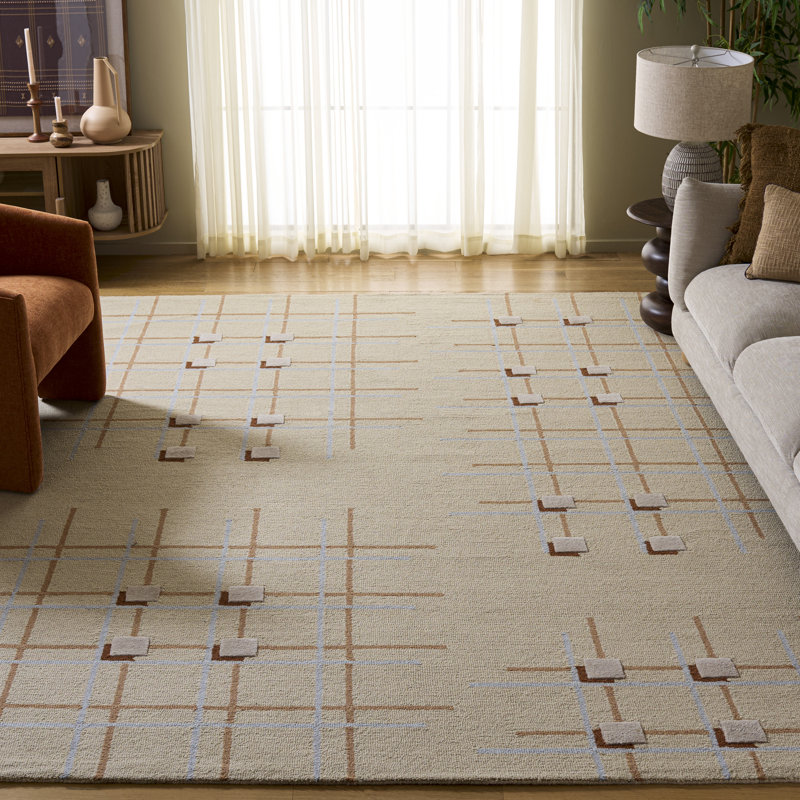 Tapis géométrique beige / rouille en laine / coton touffeté à la main Juliam, Rectangle 2 pi 3 po x 5 pi