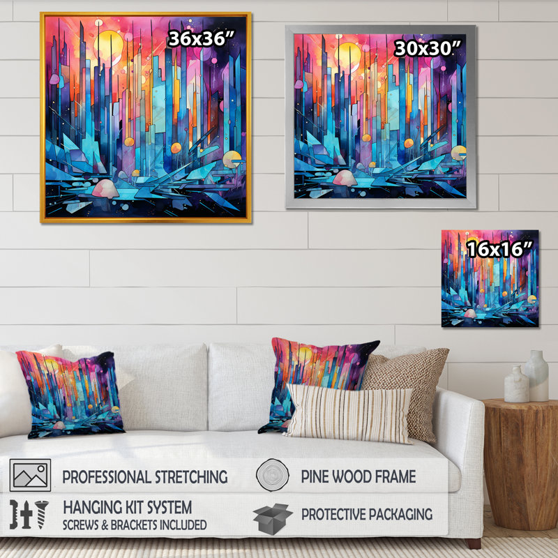 Midnight Cityscape Spectrum 3 - art mural paysage urbain, Toile tendue, H 36 po x l 36 po x P 1,5 po