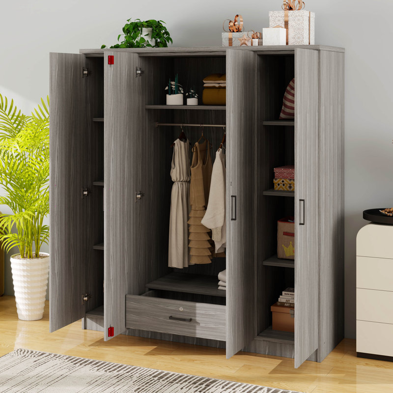 Armoire 4 portes avec 1 tiroir, Gris