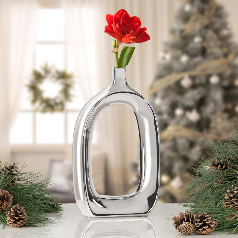 Keiko Handmade Ceramic / Porcelain Table Vase, Chrome