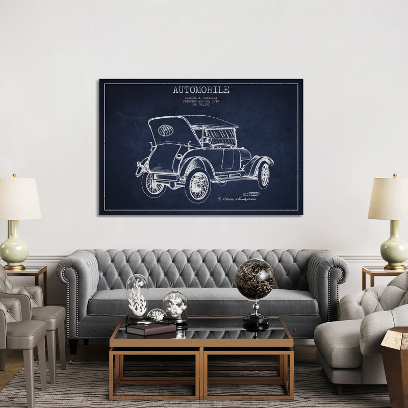 Charles W. McKinley Automobile Patent Sketch (Navy Blue) by Aged Pixel - Wrapped Canvas Gallery-Wrapped Canvas Giclée