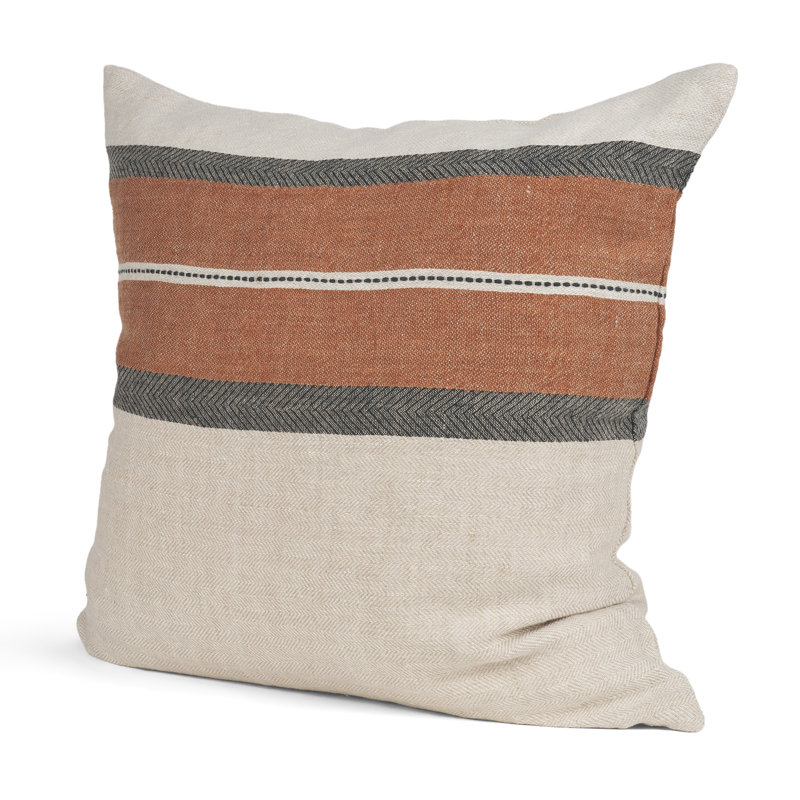 Housse de coussin Mason 22 x 22 carrés crème avec rayures orange, 22 X 22
