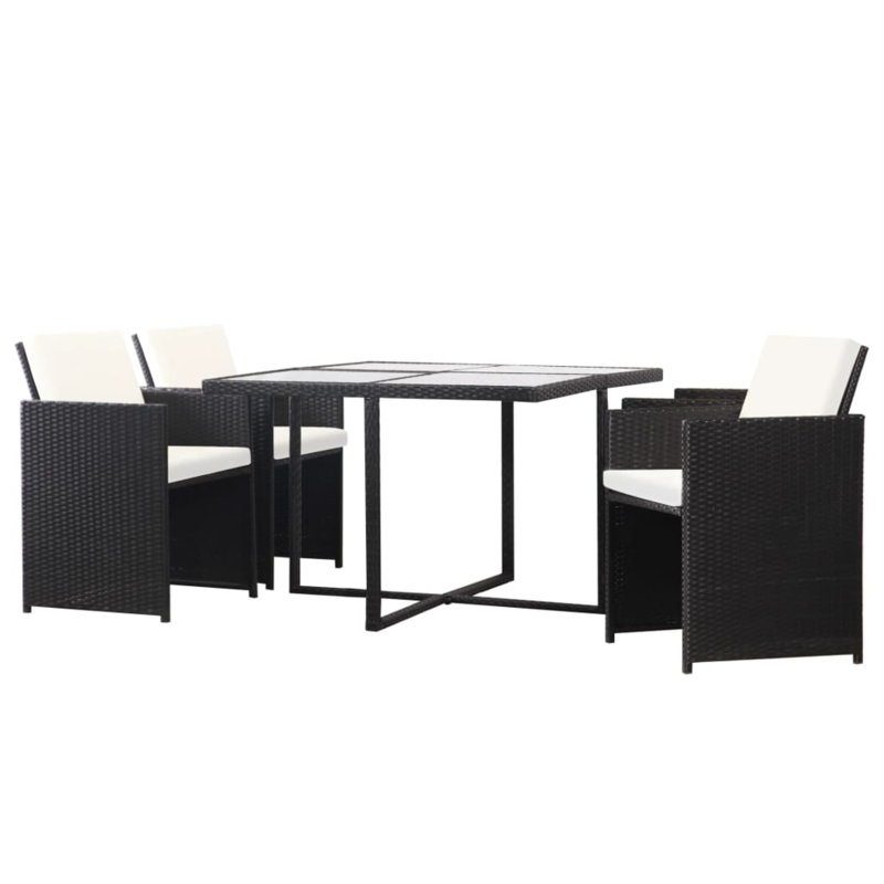Leacross Square 4 - Person Dining Set with Cushions, White, Black