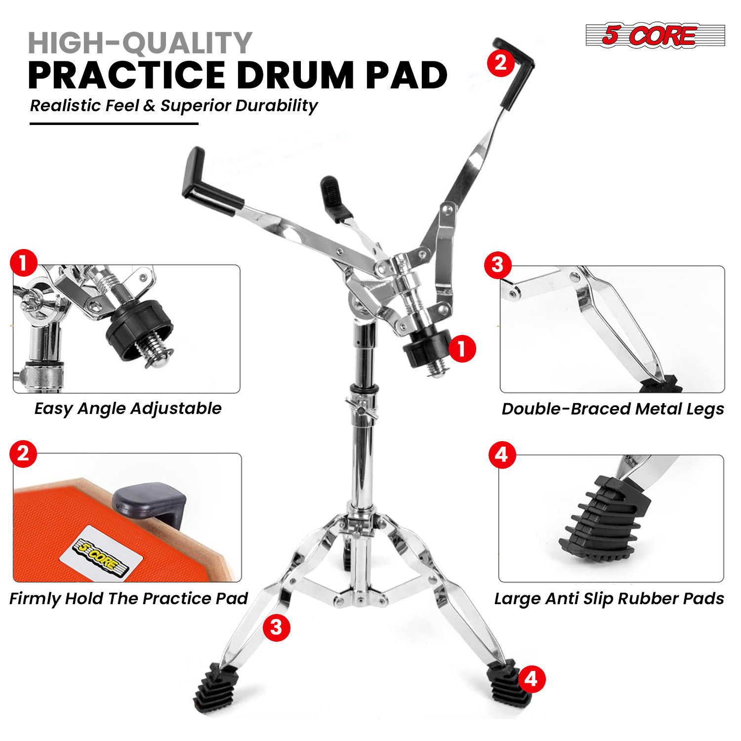 5 Core Drum Throne Adjustable Guitar Stool Padded Seat + Drum Practice
