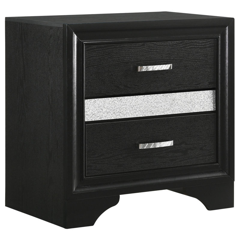 Table de chevet noire à 2 tiroirs avec plateau à bijoux caché