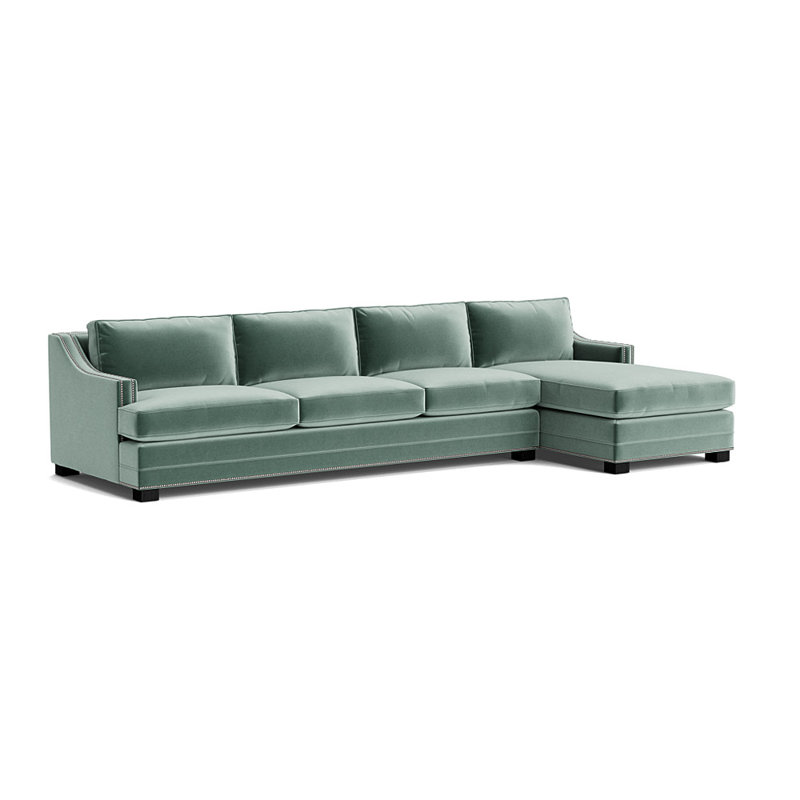 Upholstered Sectional, Brushed Nickel, Performance Velvet - Jade, Black