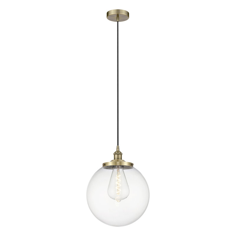 Luminaire suspendu simple à 1 lumière Alfonsa, Laiton antique, Clair