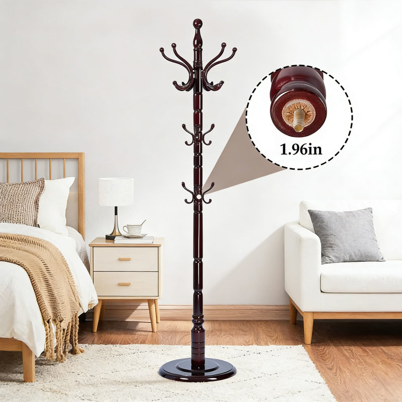 Portemanteau autoportant en bois avec 14 crochets et base robuste, organisateur de chambre à coucher pour couloir