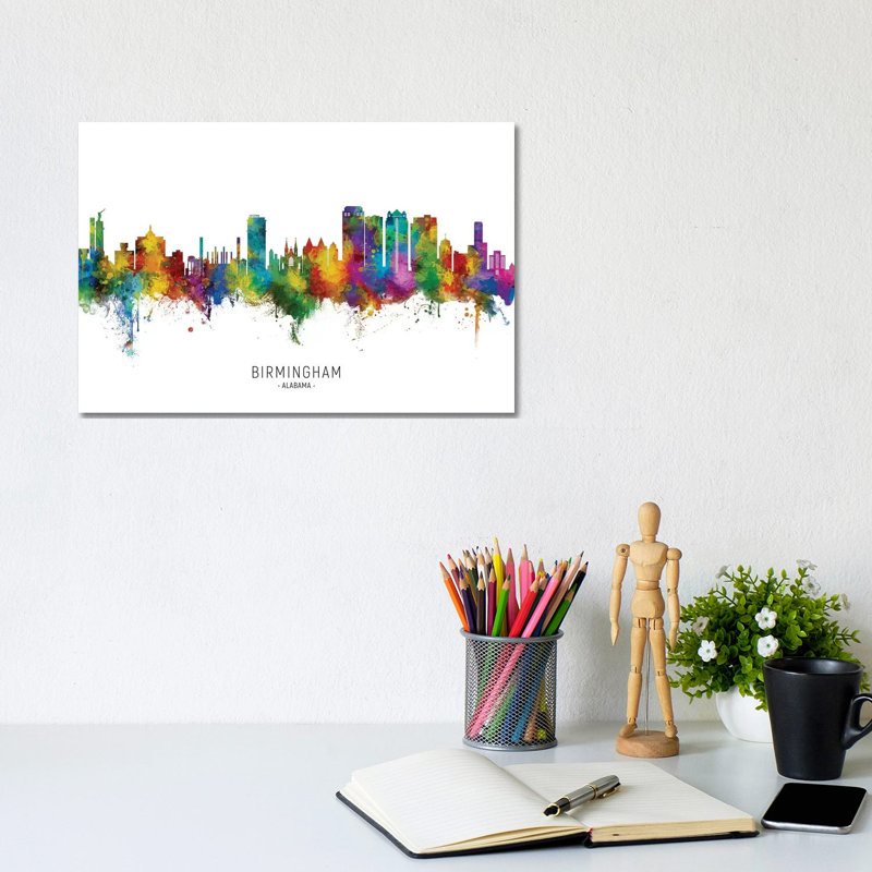 Birmingham Alabama Skyline City Name by Michael Tompsett - 1 Piece Wall Art on Canvas, 20.32cm H x 30.48cm W x 1.91cm D