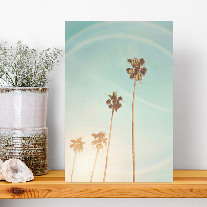«Sunny Palm Trees», art mural contemporain abstrait, 18" H x 12" W
