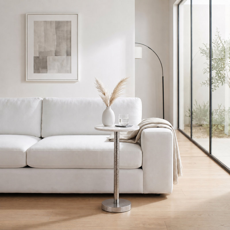 Table d'appoint en marbre Rejanae Elegant, Plateau blanc / base argent
