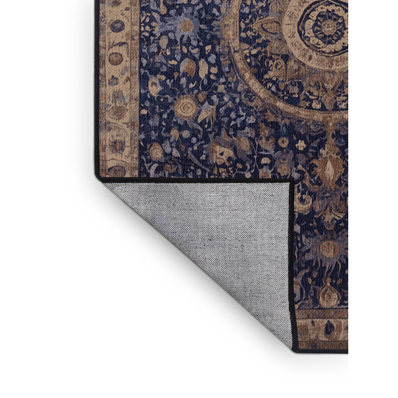 Machine Washable Black Area Rug, Square 7'