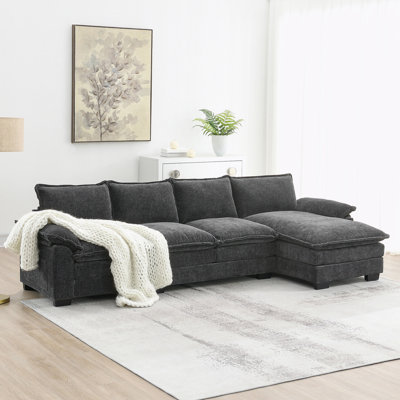 Millon Modern L-shaped Chenille Cloud Sofa with Double Seat Cushions