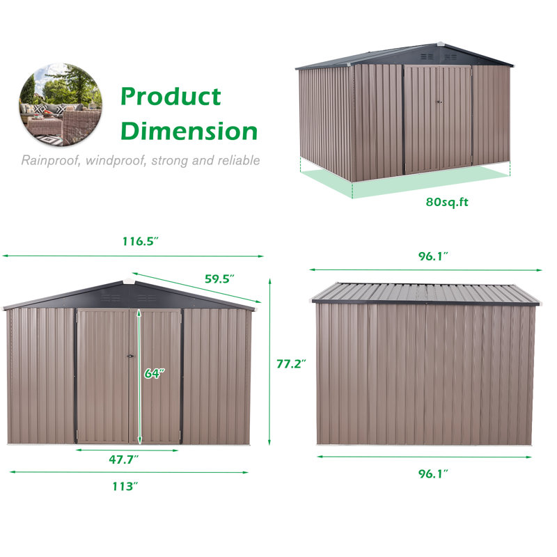 10 Ft. W X 8 Ft. D Metal Storage Shed