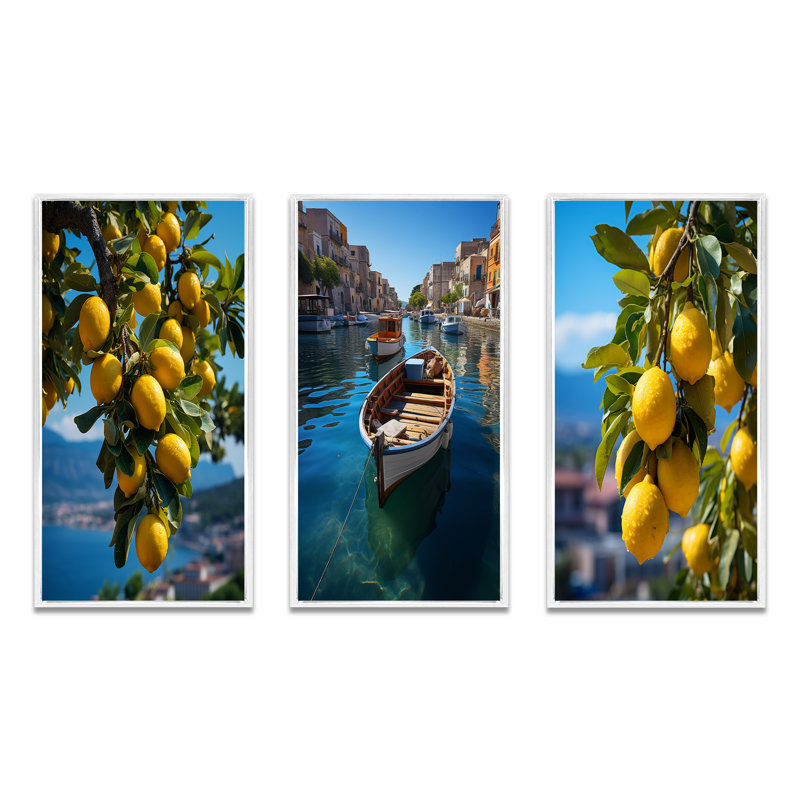 «Italie Sorrento Serenade», 3 pièces, H 20 po x l 36 po, Cadre blanc