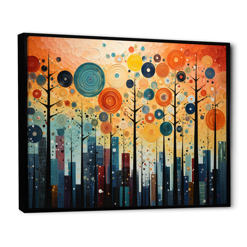 Mid-Century coloré audacieux «Breeziness III» - impressions abstraites sur toile de style Mid-Century, Cadre flottant noir