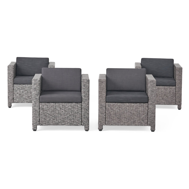 Chaise de patio avec coussin Arville, Mélange noir / gris foncé