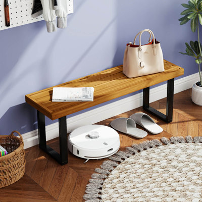 1 PCS 48" Acacia Wood Bench for 2 with Metal Legs & Adjustable Foot Pads for Entryway by Ebern Designs