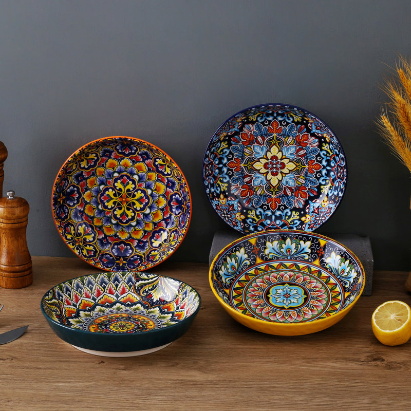 Bol à pâtes en porcelaine de 8,25 po Boho, couleurs assorties, 32 oz