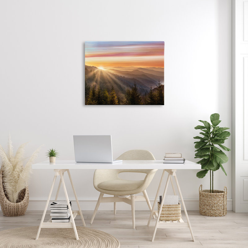 Sunrise Through Mountain Forest Skyline Canvas Wall Art by Danita Delimont, 30" H x 40" W