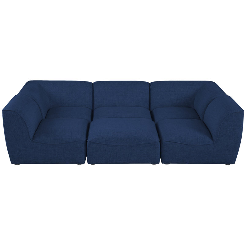 Calvie Upholstered U-Shaped Sectional with Ottoman Reversible, Navy Linen Textured Fabric