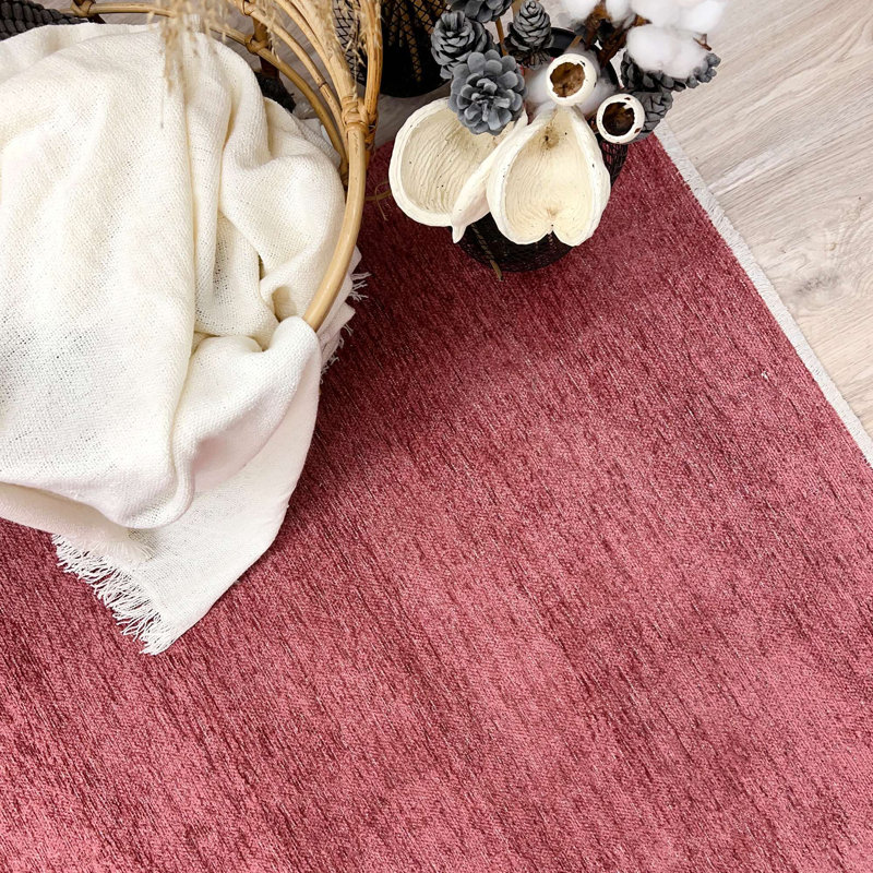 Alfa Rich Aron Solid & Plain Dark Pink Washable Woven Cotton Hallway Runner Rugs for Living Room Bedroom Kitchen Dining