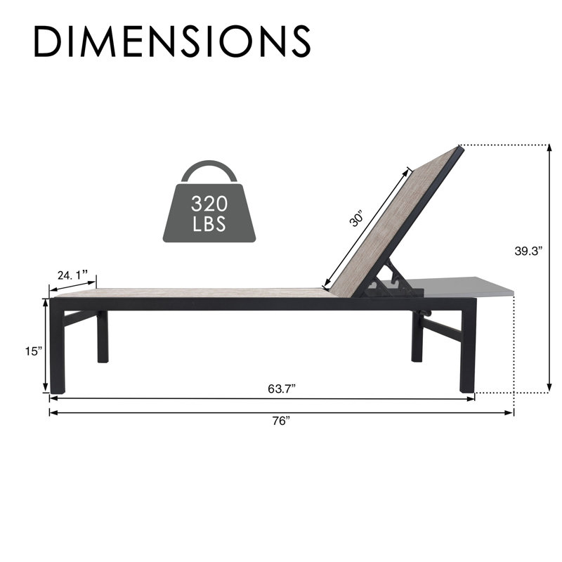 Chaise longue d'extérieur Kozyard, structure en aluminium et tissu Textilene, chaise longue inclinable réglable pour la piscine, les bains de soleil et la cour arrière beige