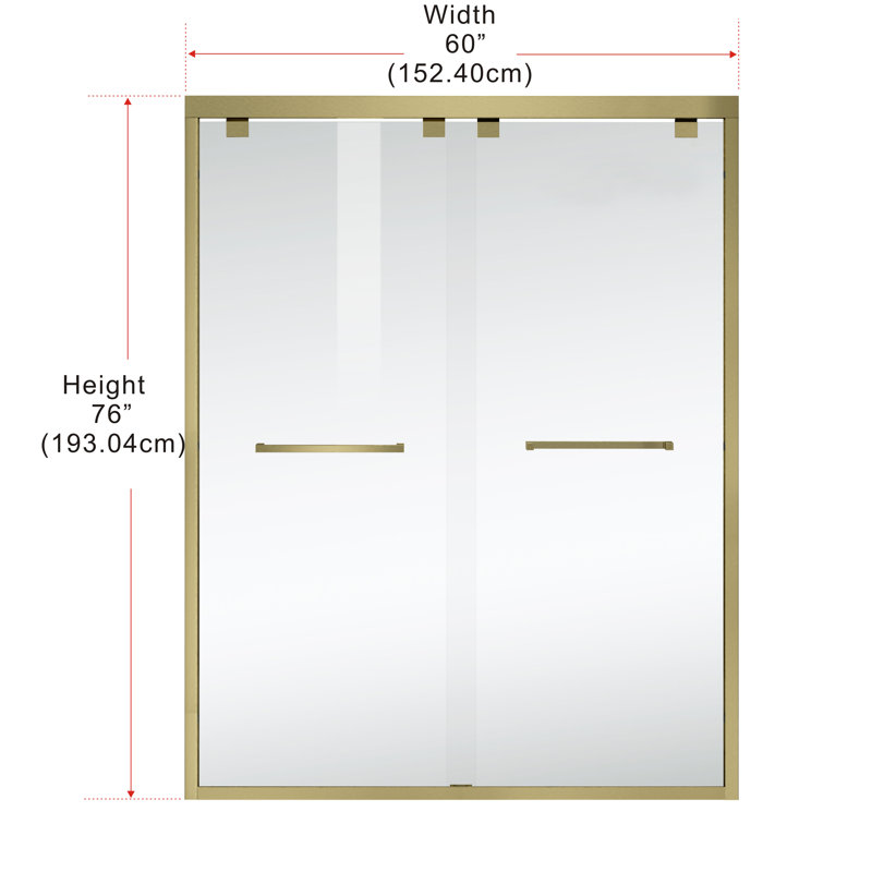 - W x 76'' H Double Added Door Semi-Frameless Shower Door with, Gold