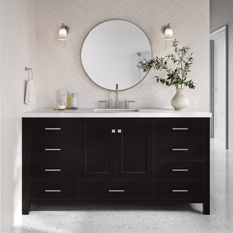 Cambridge 67'' Single Bathroom Vanity with White Quartz Top, Espresso, Rectangular