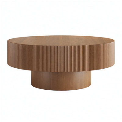 Elegant Easy Assembly Round Coffee Table with Thick Tabletop, Modern Drum End Table, Minimalist Fluted Center Table for Living Room