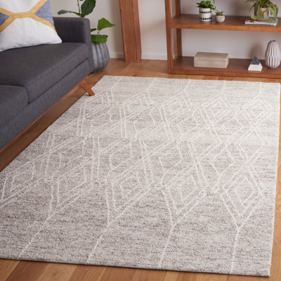 Tapis géométrique en coton touffeté à la main gris / ivoire Kiian