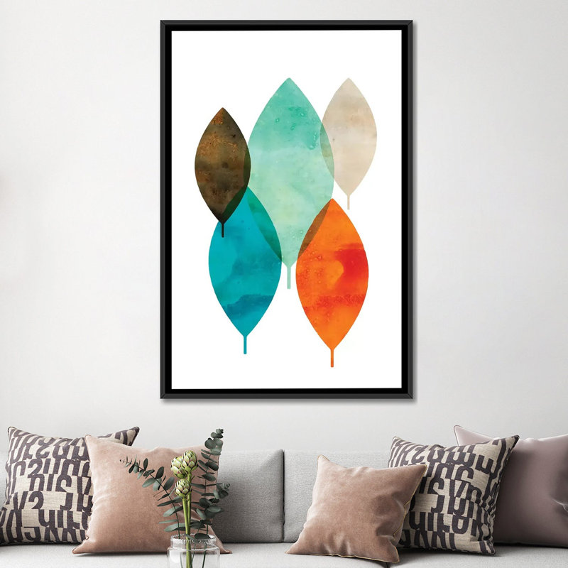 « mod leaves i », impression sur toile, H 26 po x l 18 po x P 1,5 po, Toile avec cadre noir, Pas de tapis