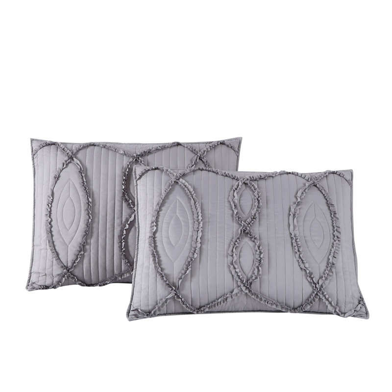 Ensemble de courtepointe , Courtepointe très grand et 2 très grandes taies , Gris