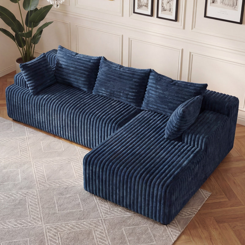 Cloud Sectional Couch In Two Boxes, Compressed Modular Sectional Sofa With Deep Seat, Blue Polyester