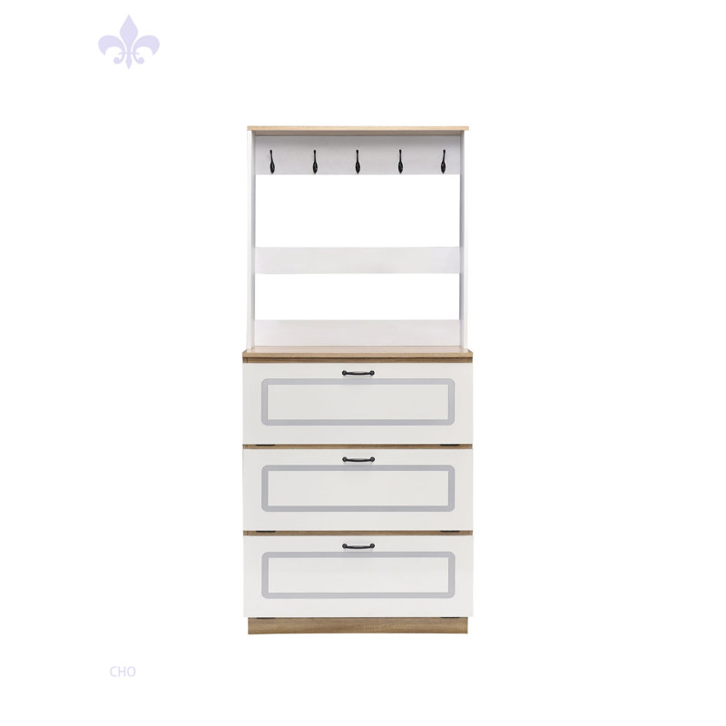 Armoire de rangement à chaussures rectangulaire en chêne clair et blanc Hewett