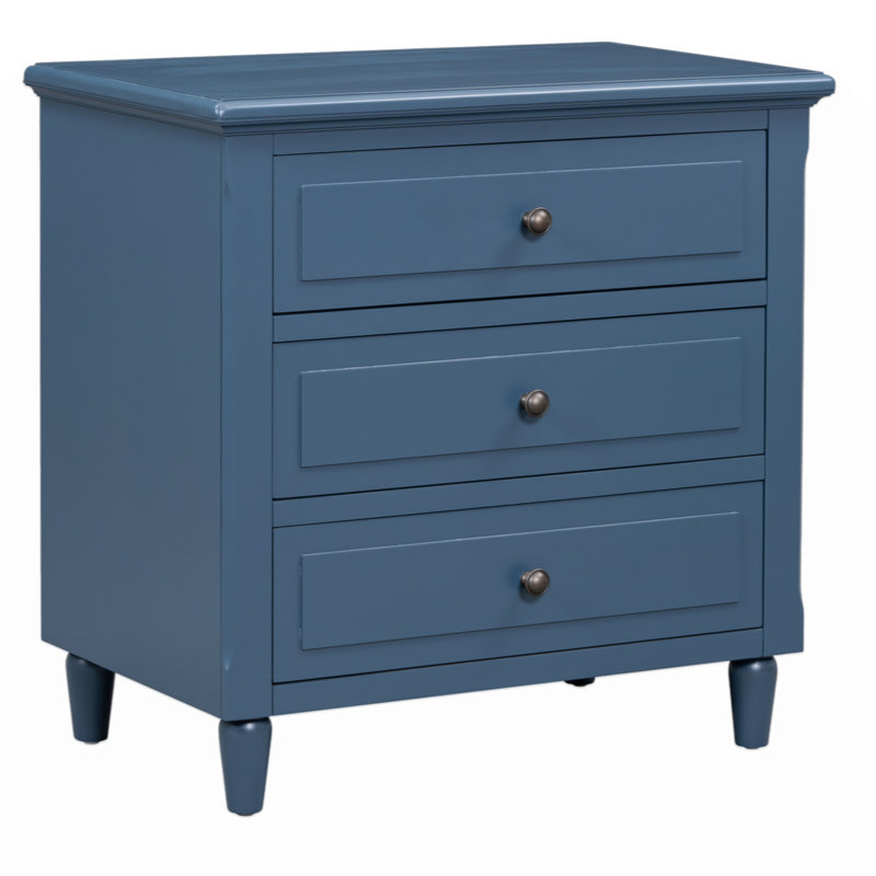 Hafner 3-Drawer Nightstand Storage Wood Cabinet, Blue