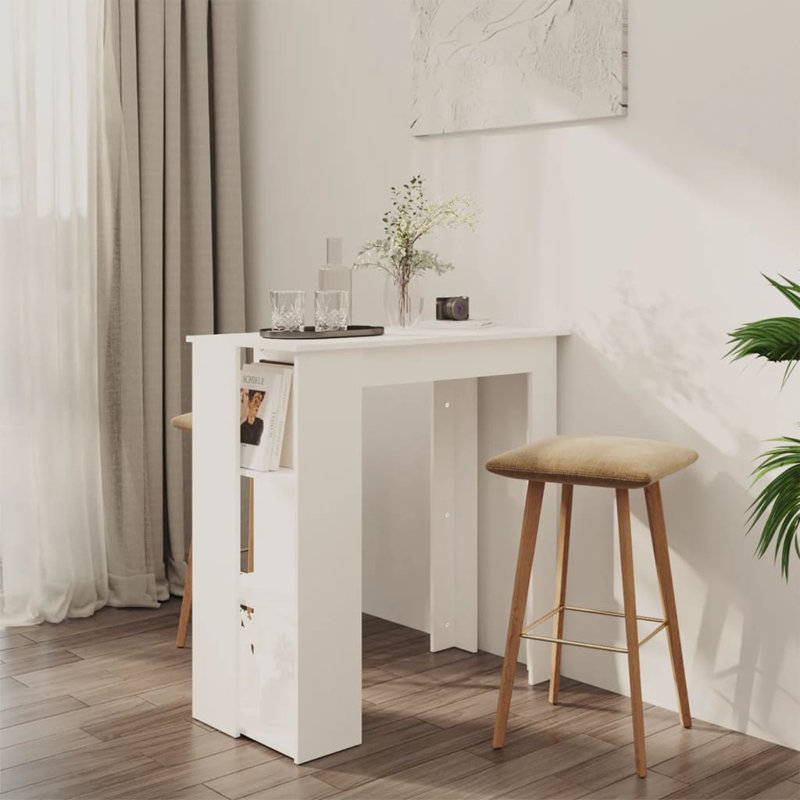 Bar Table Kitchen Pub Table Bistro Table with Shelf Engineered Wood, White