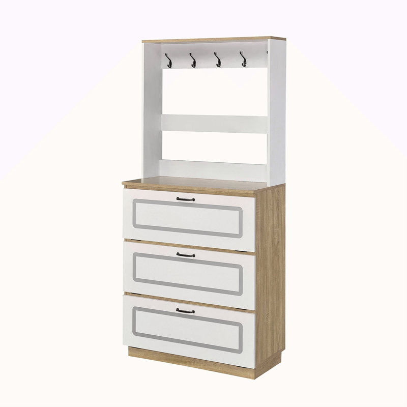Light Oak And Shoe Cabinet With Drop Down Drawer