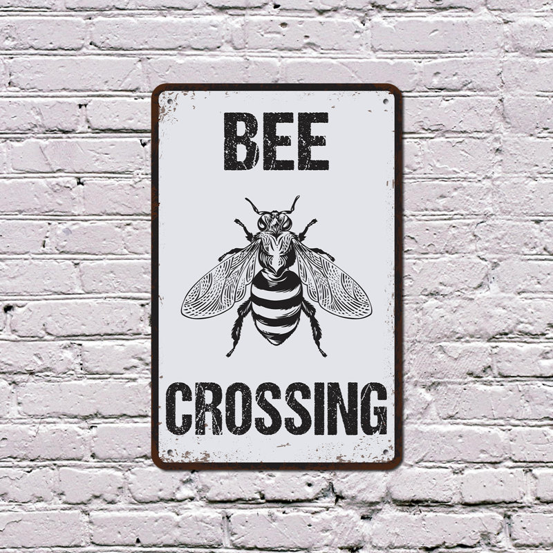Enseigne fantaisie en aluminium 10 po x 14 po Bee Crossing, H 10 po x l 14 po x P 0,1 po, Blanc
