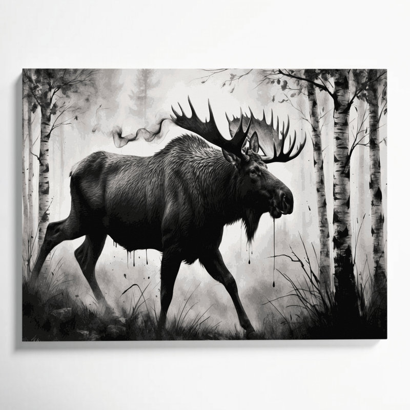 Faune, orignal gris, art mural sur toile, H 24 po x l 36 po