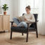 Chaise d'appoint Mid-Century moderne avec structure entièrement en bois massif, fauteuil rembourré avec similicuir capitonné pour salon, chambre à coucher, bureau, coin lecture, similicuir-972073851