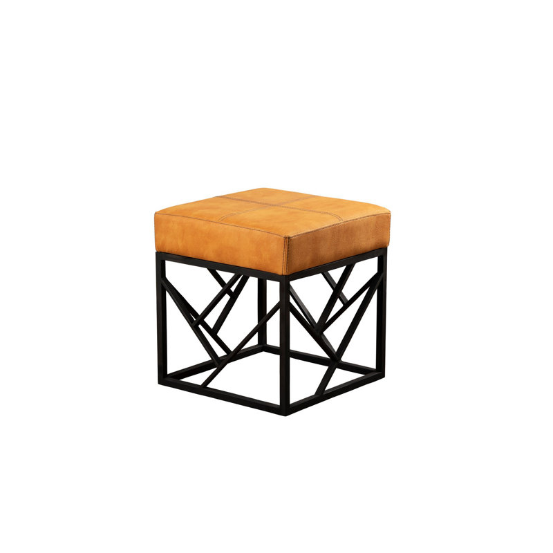 Mustard PU Leather Pouffe with Metal Legs, 18.1 x 17.3 x 18.1 inches | Durable, Easy Clean Fabric | 32 DNS Foam for Comfortable Seating | Stylish Industrial Design for Modern Spaces