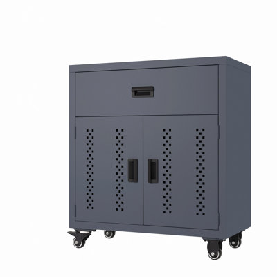 Armoire de rangement en métal avec porte verrouillable et tablettes réglables, armoire à outils roulante avec 4 roues - Armoire à serrure en acier de 31,49 pouces, convient aux garages et aux entrepôts