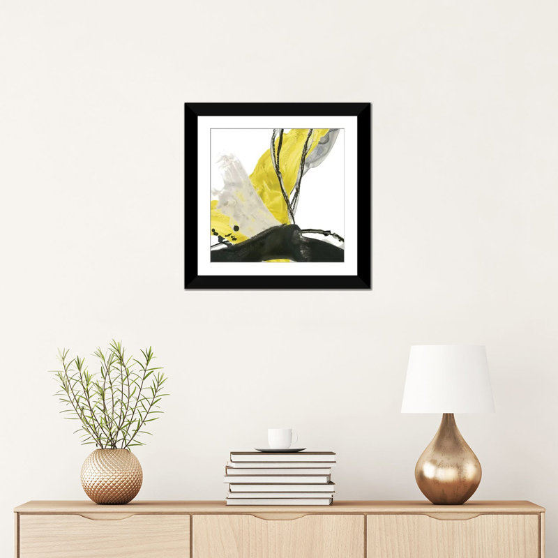 «Citron Flux III», impression sur toile, H 16 po x l 16 po x P 1 po, Papier avec cadre noir, Blanc